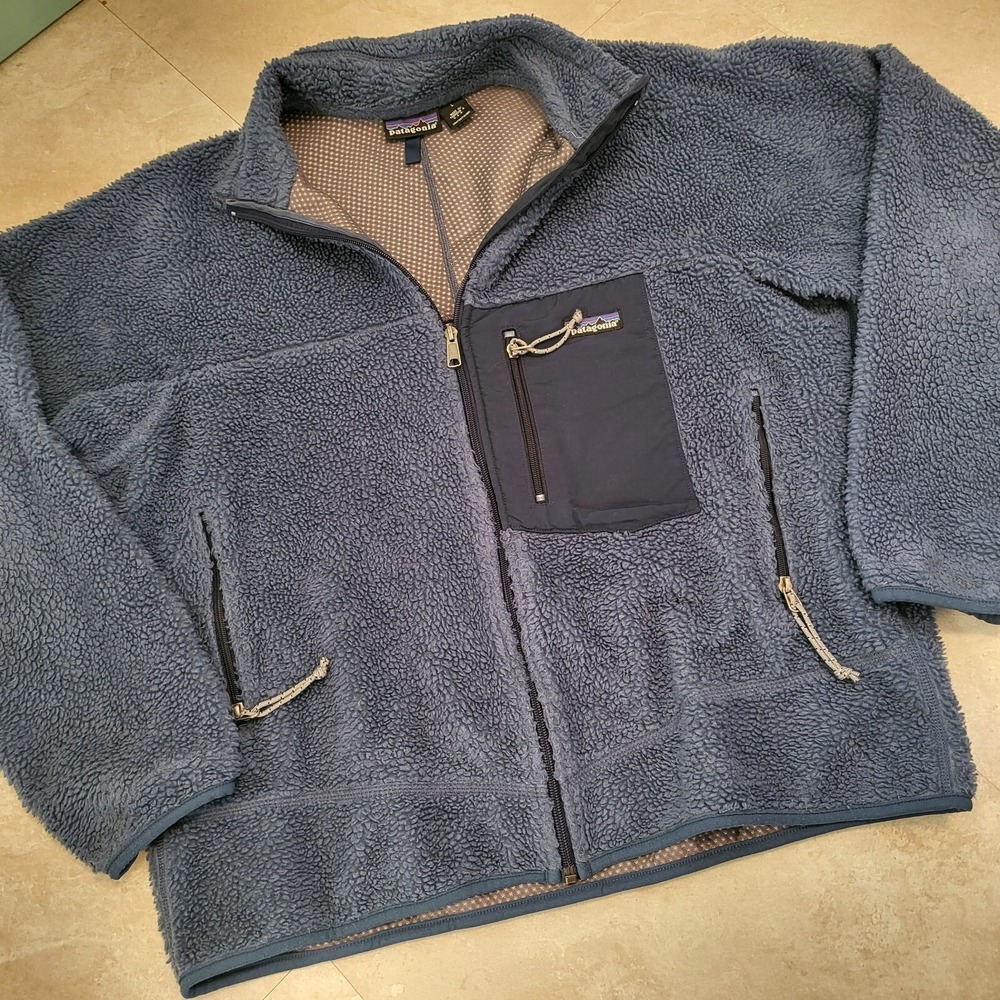 VTG Patagonia Mens L‎ Large Sherpa Retro X Deep Pile USA Made BLUE 90s Jacket